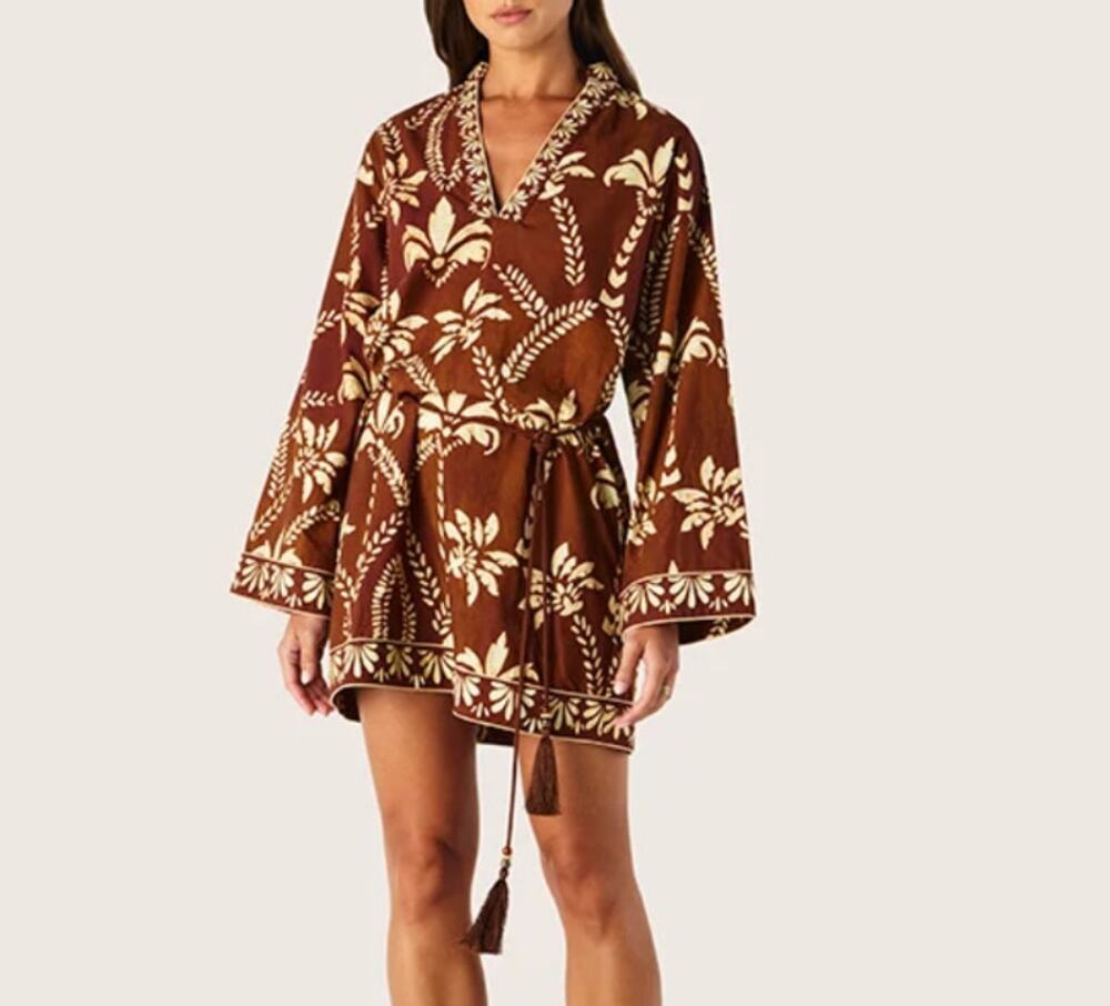 Womens MOS Deia Print Mini Dress Brown Floral Size 8 EUC!